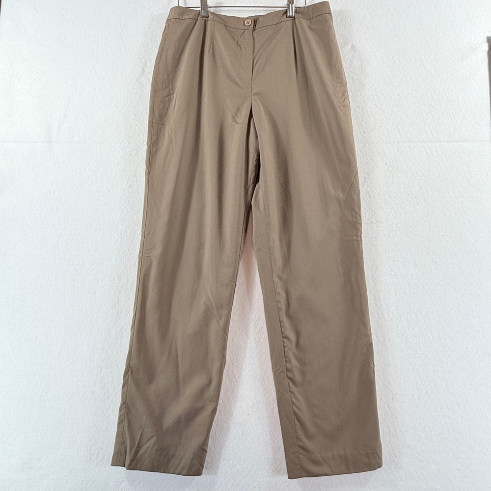 Talbots Straight Leg‎ Trousers Womens 10 Tan Khaki Pleated Wool Silk Preppy Twee